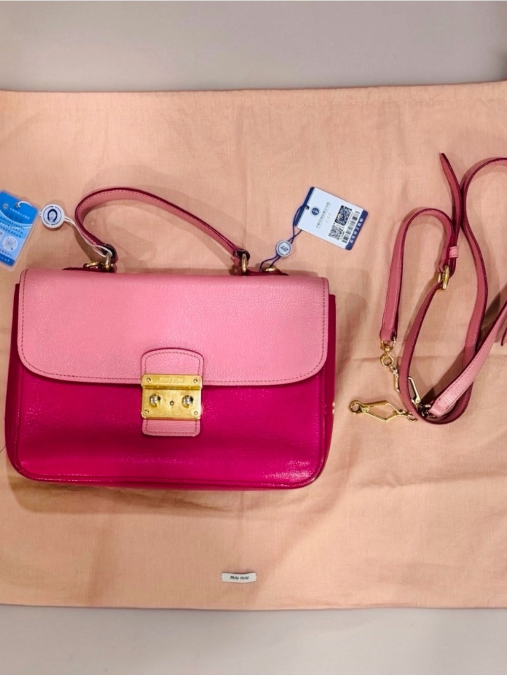 MIU MIU Madras leather crossbody bag - Pink/Hot Pink + COA | PreLOVED